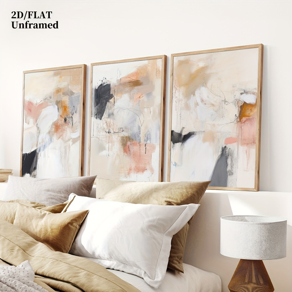 Photography Geometry - 3pcs Frameless,Neutral Beige Blush Pink Abstract