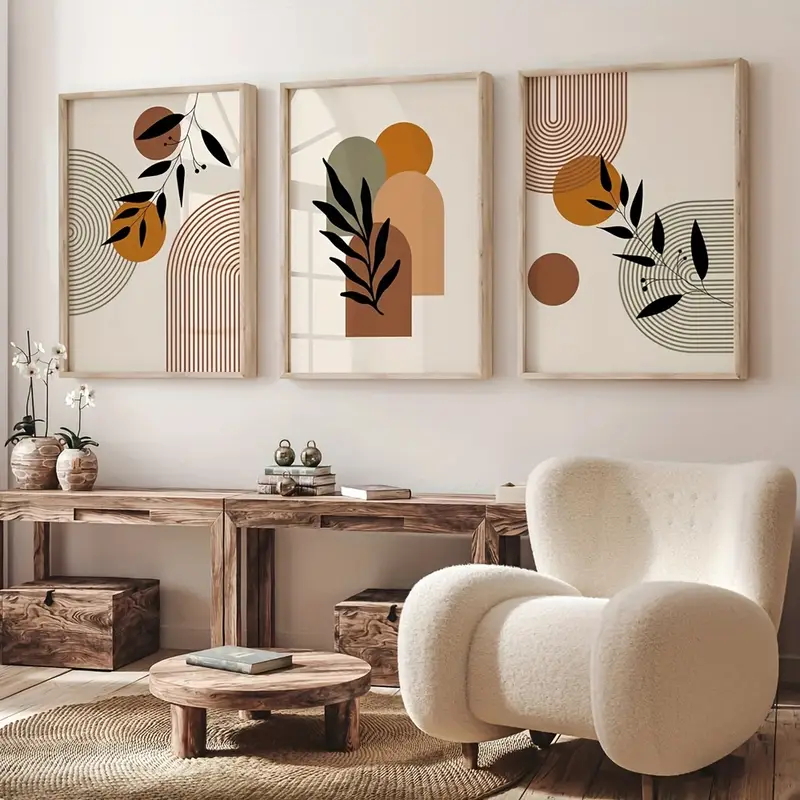 Photography Geometry - 3pcs Bohemian-style Plant Geometric Abstract Posters,